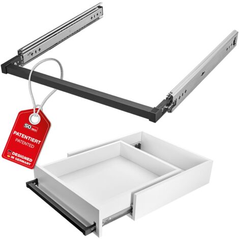 SOTECH VarioSlide Pat. Schubladenauszug Komplettset bis 100 kg Einhandverriegelung schwarz eloxiert für Schubladen mit Front bis 1200 mm Breite, Caravan, Fahrzeugbau - KV2-100-H53-500 EH 500 mm