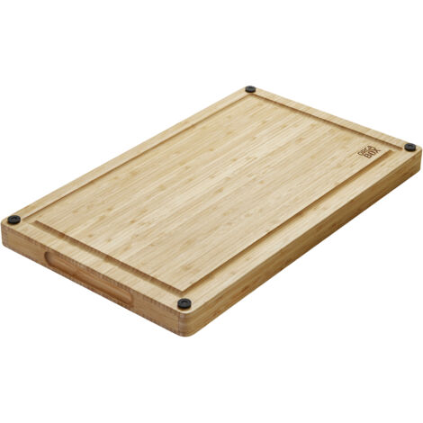 ORGA-BOX Schneidebrett aus 100% Bambus massives Schneidebrett Küchenbrett antibakteriell und rutschfest mit Griffmulde und Saftrille - XXL 50 x 30 x 3,2 cm mit 8 Silikonfüßen