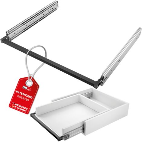 SOTECH VarioSlide Pat. Schubladenauszug Komplettset bis 200 kg Einhandverriegelung schwarz eloxiert für Schubladen ohne Front bis 900 mm Breite, Caravan, Fahrzeugbau - KV2-200-H76-800 EH 800 mm