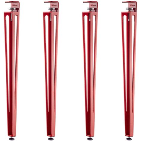 SOTECH Tischbein ColorLine in F-Form konisch zulaufend von 70 auf 40 mm mit Klemmschraube (ohne Bohren) für Küchentisch, Esstisch, Bürotisch - rot - Höhe 745 mm - 4 Stück