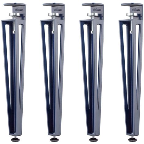 SOTECH Tischbein ColorLine in F-Form konisch zulaufend von 70 auf 40 mm mit Klemmschraube (ohne Bohren) für Beistelltisch, Couchtisch, Bank - blau - Höhe 464 mm - 4 Stück