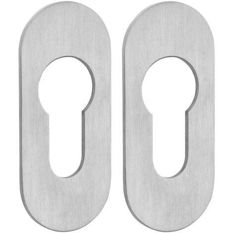 SOTECH selbstklebende Edelstahl Tür-Rosette - 2 Stück Kleberosetten oval 65 x 28 x 2 mm Edelstahl Satin für Schlösser mit Profilzylinder