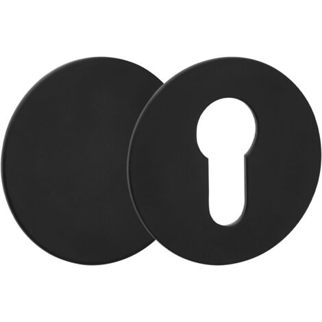 SOTECH selbstklebende Edelstahl Tür-Rosette - 2er Set Kleberosetten rund Ø 55 mm (1 x PZ-Rosette / 1 x Blindrosette) Edelstahl schwarz für Schlösser mit Profilzylinder