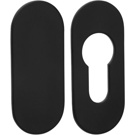 SOTECH selbstklebende Edelstahl Tür-Rosette - 2er Set Kleberosetten oval 65 x 28 x 2 mm (1 x PZ-Rosette / 1 x Blindrosette) Edelstahl schwarz für Schlösser mit Profilzylinder