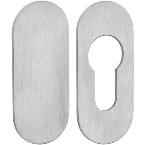SOTECH selbstklebende Edelstahl Tür-Rosette - 2er Set Kleberosetten oval 65 x 28 x 2 mm (1 x PZ-Rosette / 1 x Blindrosette) Edelstahl Satin für Schlösser mit Profilzylinder