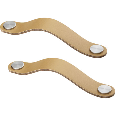 SOTECH 2er Set Möbelgriffe OSTERNAS echt Rindsleder & Edelstahl Ledergriff BA 128 mm Khaki hell