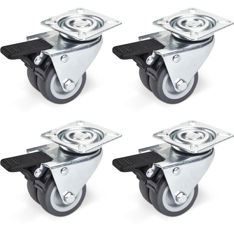 HochleistungsLenkrolle Doppelräder 50mm mit Bremse für Trolley Furniture Caster 