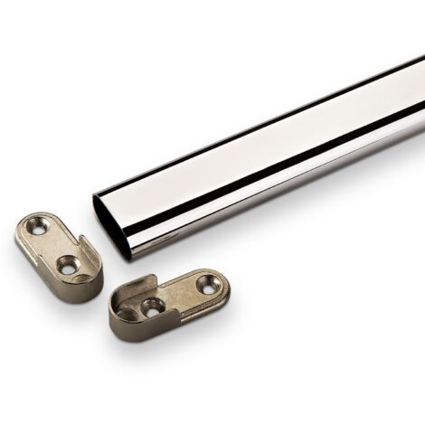 Schrankstange oval 30 x 15 mm L: 1160 mm Chrom poliert inklusive Stangenlager