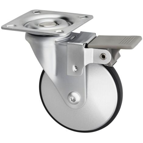 SO-TECH Design-Möbelrolle LINDAU mit Bremse (Ø 50 mm, 30 kg Tragkraft pro Rolle, mit Montageplatte, silbergrau)