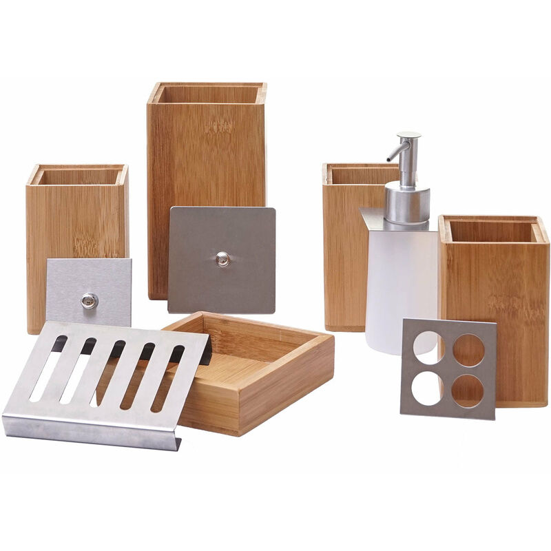 Set Salle De Bain Navaris En Bambou - Porte-Brosse à Dents, Distributeur Savon, Support - Déco Écologique Et Pratique