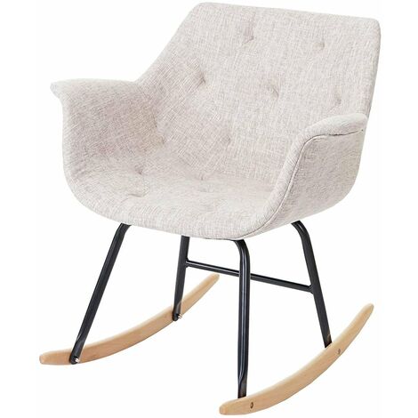 Fauteuil à bascule rocking chair relax avec accoudoirs en tissu crème/gris FAB04016 (1/4)