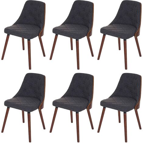 Lot de 6 chaises de salle à manger capitonné design chic en bois noyer et assise en tissu gris CDS04667 (1/5)