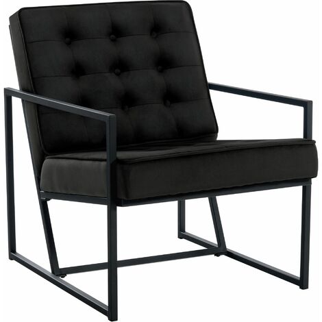 Fauteuil lounge en velours noir et cadre métallique capitonné design minimaliste FAL10545 (1/5)