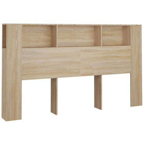 Décoshop26 – Tête de lit avec rangement 180 x 18,5 x 104,5 cm – Bois d'ingénierie couleur chêne – 3 compartiments – TDL0200047 (1/5)