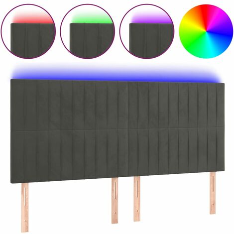 Tête de lit accessoire couchage chambre à coucher meuble à LED 200 x 5 x 118/128 cm tissu velours gris foncé TDL0201085 (1/5)