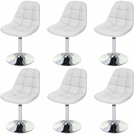 6x chaises de salle à manger en synthétique blanc pied chromé pivotant CDS04625 (1/5)
