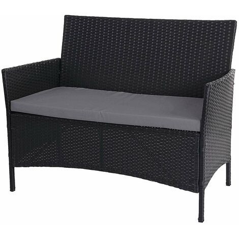 Banc de jardin banquette en polyrotin anthracite chiné avec coussin gris MDJ04133 (1/4)