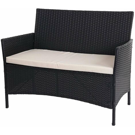 Banc de jardin banquette en polyrotin anthracite chiné avec coussin crème MDJ04134 (1/4)