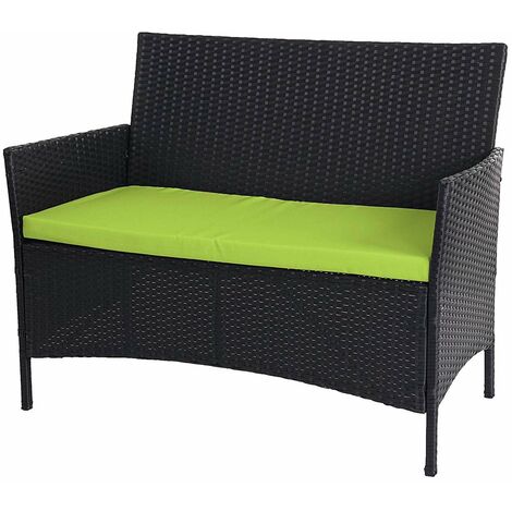Banc de jardin banquette en polyrotin anthracite chiné avec coussin gris MDJ04135 (1/4)