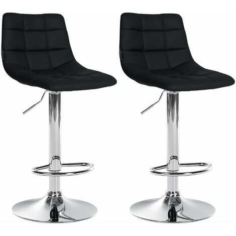 Lot de 2 tabourets de bar en synthétique noir base métal chromé réglable en hauteur et repose-pieds TDB10641 (1/5)