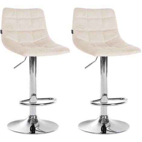 Lot de 2 tabourets de bar en velours crème base métal chromé réglable en hauteur et repose-pieds TDB10631 (1/5)