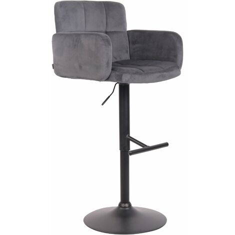 Tabouret de bar pivotant en velours gris foncé et métal noir avec accoudoirs repose-pieds et dossier TDB10656 (1/4)