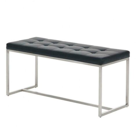 Banc tabouret assise capitonné en synthétique noir cadre en acier inoxydable 100x40 cm 100000802 (1/5)