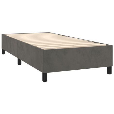 Sommier à lattes sur pieds cadre de lit 90x200 cm tissu velours gris foncé TDL0207093 (1/5)
