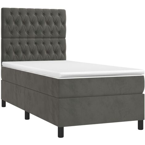 Cadre de lit LED avec sommier tête de lit matelas 80x200cm tissu velours gris foncé TDL0208273 (1/5)
