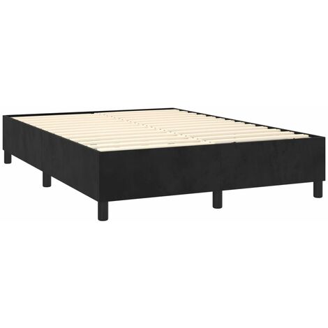 Sommier à lattes sur pieds cadre de lit 140x190 cm tissu velours noir TDL0207021 (1/5)