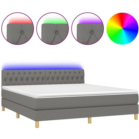 Cadre de lit LED avec sommier tête de lit matelas 160x200 cm tissu gris foncé TDL0208340 (1/5)