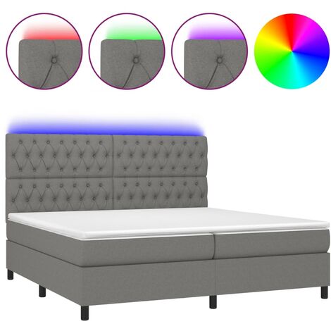Cadre de lit LED avec sommier tête de lit matelas 200x200 cm tissu gris foncé TDL0208293 (1/5)