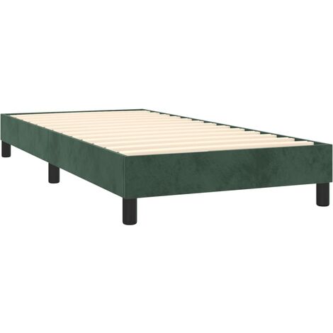 Sommier à lattes sur pieds cadre de lit 100x200 cm tissu velours vert foncé TDL0206889 (1/5)