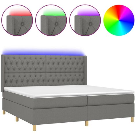 Cadre de lit LED avec sommier tête de lit matelas 200x200 cm tissu gris foncé TDL0208292 (1/5)
