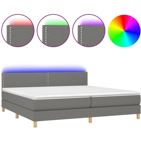 Cadre de lit LED avec sommier tête de lit matelas 200x200 cm tissu gris foncé TDL0208306 (1/5)