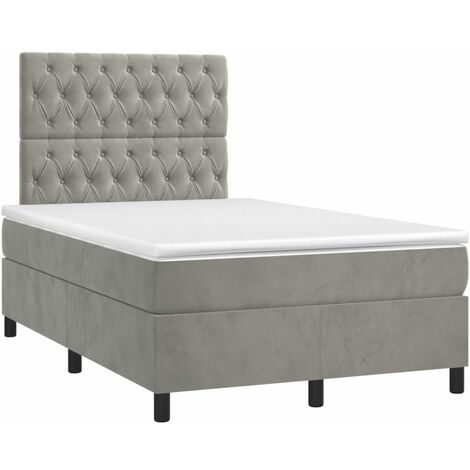 Lit à Sommier Tapissier Et Matelas Gris Clair 120x200 Velours 3 | Leroy Merlin