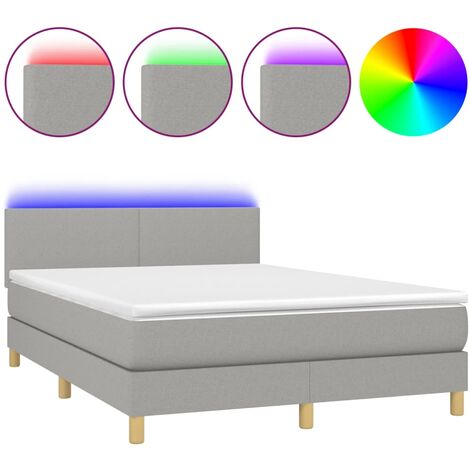Cadre de lit LED avec sommier tête de lit matelas 140x200 cm tissu gris clair TDL0208514 (1/5)