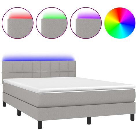 Cadre de lit LED avec sommier tête de lit matelas 140x200 cm tissu gris clair TDL0208520 (1/5)