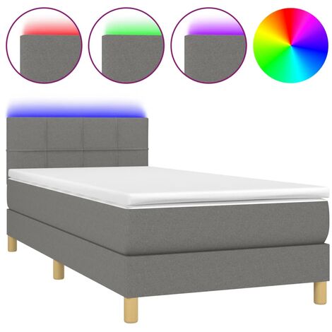 Cadre de lit LED avec sommier tête de lit matelas 100x200 cm tissu gris foncé TDL0208453 (1/5)