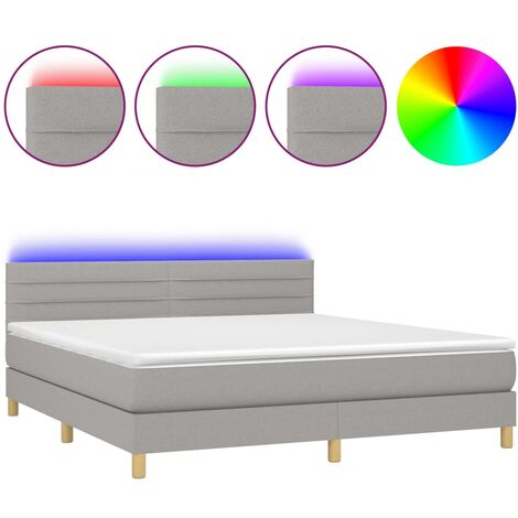 Cadre de lit LED avec sommier tête de lit matelas surmatelas 160x200 cm tissu gris clair TDL0207829 (1/5)