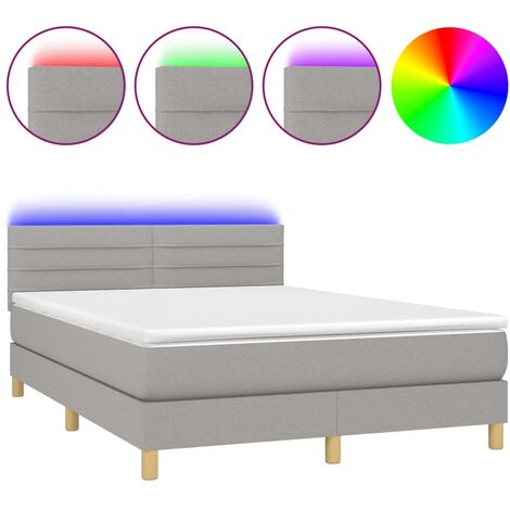Cadre de lit LED avec sommier tête de lit matelas 140x200 cm tissu gris clair TDL0208526 (1/5)
