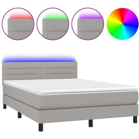 Cadre de lit LED avec sommier tête de lit matelas 140x200 cm tissu gris clair TDL0208542 (1/5)