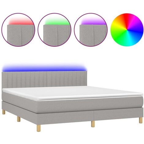 Cadre de lit LED avec sommier tête de lit matelas 180x200 cm tissu gris clair TDL0208504 (1/5)