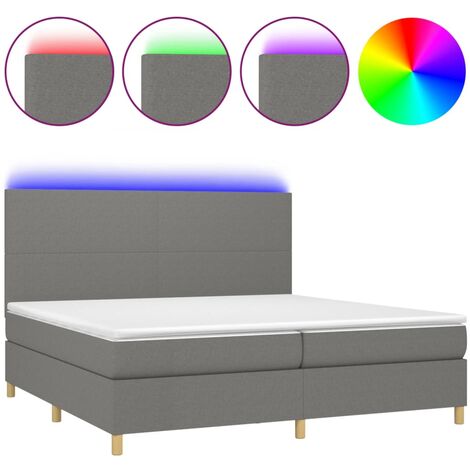 Cadre de lit LED avec sommier tête de lit matelas 200x200 cm tissu gris foncé TDL0208285 (1/5)