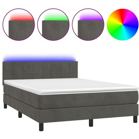 Cadre de lit LED avec sommier tête de lit matelas surmatelas 140x190 cm tissu velours gris foncé TDL0207714 (1/5)