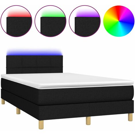 Cadre de lit LED avec sommier tête de lit matelas 120 x 200 cm tissu noir TDL0209289 (1/5)