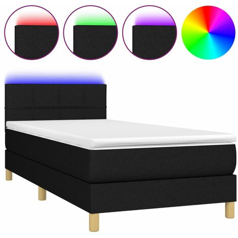 Cadre de lit LED avec sommier tête de lit matelas 90x200 cm tissu noir TDL0209016 (1/5)