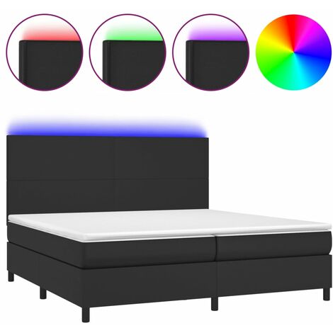 Cadre de lit LED avec sommier tête de lit matelas 200x200cm synthétique noir TDL0209140 (1/5)