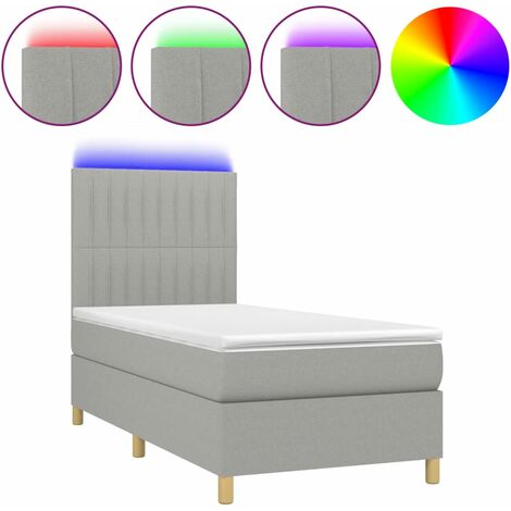 Cadre de lit LED avec sommier tête de lit matelas 90x190cm tissu gris clair TDL0209470 (1/5)
