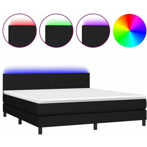 Cadre de lit LED avec sommier tête de lit matelas 160x200 cm tissu noir TDL0209180 (1/5)
